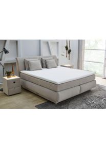 Jockenh&ouml;fer Boxspringbett JOCKENH&Ouml;FER GRUPPE "Carla", wahlweise mit oder ohne Bettkasten", beige (beige, grau 414, 07), L:223cm, Topper: 100% Polyurethan, Bezug (100% Polyester) abnehmbar und waschbar bis 60&ordm; C;Spiegelfl&auml;che der Matratze: 100% Polyester;Bettgestell und seitliche Einfassung der Matratzen: Webstoff (100% Polyester), Komplettbetten, Boxspringbett, inkl. 4 Kissen, erh&auml;ltlich in den Breiten 160 & 