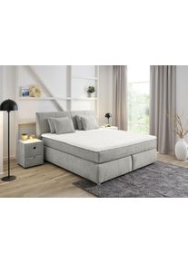 Jockenh&ouml;fer Boxspringbett JOCKENH&Ouml;FER GRUPPE "Carla", wahlweise mit oder ohne Bettkasten", grau (grau 417, 19), L:223cm, Topper: 100% Polyurethan, Bezug (100% Polyester) abnehmbar und waschbar bis 60&ordm; C;Spiegelfl&auml;che der Matratze: 100% Polyester;Bettgestell und seitliche Einfassung der Matratzen: Chenille (100% Polyester), Komplettbetten, Boxspringbett, inkl. 4 Kissen, erh&auml;ltlich in den Breiten 160 & 180cm