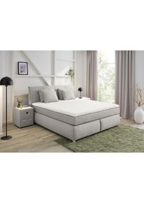 Jockenh&ouml;fer Boxspringbett JOCKENH&Ouml;FER GRUPPE "Carla", wahlweise mit oder ohne Bettkasten", beige (beige, grau 414, 07), L:223cm, Topper: 100% Polyurethan, Bezug (100% Polyester) abnehmbar und waschbar bis 60&ordm; C;Spiegelfl&auml;che der Matratze: 100% Polyester;Bettgestell und seitliche Einfassung der Matratzen: Webstoff (100% Polyester), Komplettbetten, Boxspringbett, inkl. 4 Kissen, erh&auml;ltlich in den Breiten 160 & 
