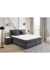 Jockenh&ouml;fer Boxspringbett JOCKENH&Ouml;FER GRUPPE "Carla", wahlweise mit oder ohne Bettkasten", grau (anthrazit 417, 09), L:223cm, Topper: 100% Polyurethan, Bezug (100% Polyester) abnehmbar und waschbar bis 60&ordm; C;Spiegelfl&auml;che der Matratze: 100% Polyester;Bettgestell und seitliche Einfassung der Matratzen: Chenille (100% Polyester), Komplettbetten, Boxspringbett, inkl. 4 Kissen, erh&auml;ltlich in den Breiten 160 & 180