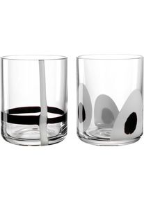 Gl&auml;ser-Set Leonardo "Trinkglas BANDA NERA, 300 ml, 2er-Set", transparent (transparent, schwarz, wei&szlig;), H:9cm &Oslash;:8cm, Glas, Trinkgef&auml;&szlig;e, Gl&auml;ser-Set, mit wei&szlig;en und schwarzen Dekor