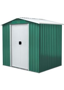Ger&auml;tehaus Pergart "K&ouml;ln II 65", gr&uuml;n, Metall, Ger&auml;teh&auml;user, Ger&auml;tehaus, Metall, mit Satteldach und integrierter Schiebet&uuml;r, tanne/creme