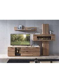 Wohnwand Innostyle "Donna Wohnwand, 303x203x50 (BxHxT) Echtkork Absetzung", wildeiche bianco, absetzung anthrazit, ABS-Kunststoff, Aluminium, Glas, Holzwerkstoff, Kork, Massivholz, Kastenm&ouml;bel-Sets, Wohnwand, Beleuchtung optional Softclose, Satuelement L/R verwendbar