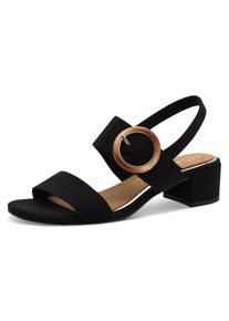 Sandalette Marco Tozzi, Damen, Gr. 36, schwarz, Textil, Veloursleder, unifarben, Schuhe Sandalette, Blockabsatz, Riemchensandale, Festtagsschuh mit gro&szlig;er Zierschnalle