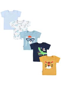 T-Shirt TUPTAM "Shirt Baby Kurzarm T-Shirt 5er Set", M&auml;dchen, Gr. 92, gelb (krokodil dunkelblau tiger senfgelb zebra blau), Obermaterial: 100% Baumwolle CO., Shirts T-Shirt