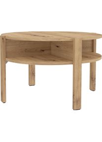 Beistelltisch FORTE "Tobago, runder Couchtisch mit 4 Ablagef&auml;chern, B/H/T 74,4/45,5/74,4 cm", braun (artisan eiche), B:74,4cm H:45,5cm T:74,4cm, Tische, Beistelltisch, Durchmesser ca. 74,5 cm