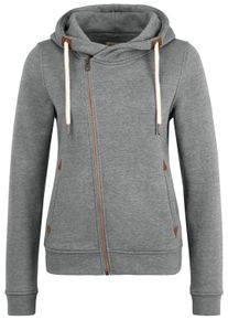 Kapuzensweatjacke oxmo "Kapuzensweatjacke OXVicky", Damen, Gr. L, grau (grau mel), Obermaterial: 80% Polyester PES. 20% Baumwolle CO., Sweatjacken Kapuzensweatjacke