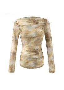 2025 Sexy Tie-Dye Print Ruched Shoulder T-Shirt for Women, Slim Fit Pleated Waist & Full Sleeve Tee (Character Count: 78)