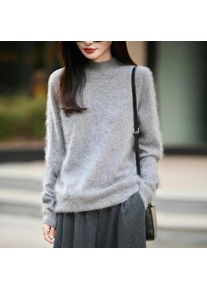 100% Wool Women's Fluffy High Neck Pullover, Loose Knit Winter Sweater Coat, Autumn Warm Top