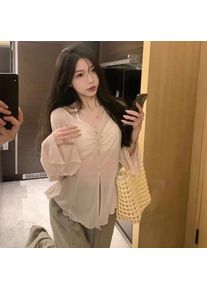 Sheer Flare Sleeve Blouse - Y2K Fairy Sweet Harajuku Pleated Shirt for Women