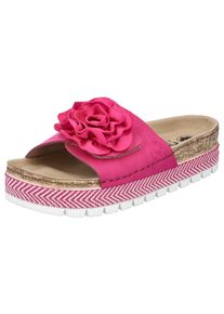 Pantolette Rieker, Damen, Gr. 42, Synthetik, pink (fuchsia), Nubuklederimitat, Textil, Schuhe Pantolette, Sommerschuh, Schlappen mit modischem Plateau