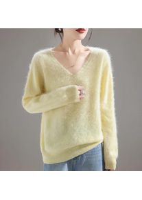 2025 Women's 100% Merino Wool Sweater, Thick Loose Knit Pullover Long Sleeve Solid Color(72 characters)
