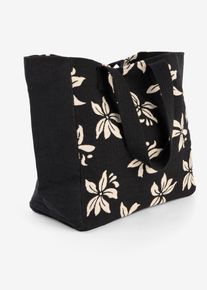 bonprix Torba shopper z pł&oacute;tna we wz&oacute;r w kwiaty, biały, onesize