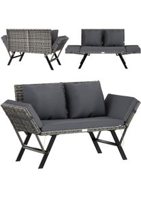 Casaria Gartenbank 2in1 Sonnenliege Polyrattan Grau mit 5-7cm Auflage 3 Sitzer