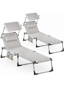 Casaria Gartenliege Malta 2er-Set Creme 210x61x35cm Alu Sonnendach