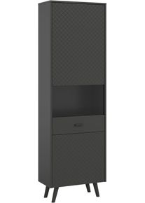 Vitrine Home Affaire "RHOMBUS, hochwertige MDF-Front mit Karo-Optik", grau, B:58cm H:195cm T:37cm, FSC-zertifizierter Holzwerkstoff, Schr&auml;nke, Vitrine, Vitrine, Schrank, Wohnzimmer, Esszimmer