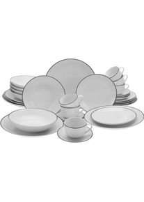 Kombiservice Creatable "Luna Black Line", wei&szlig;, 30 Stk., Porzellan, Geschirr-Sets, Kombiservice, handgemaltes Liniendekor