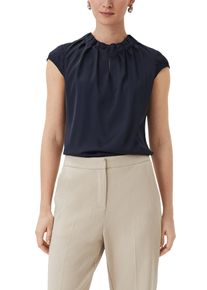 Satinbluse comma, Damen, Gr. 36, blau, Satin, Obermaterial: 95% Polyester, 5% Elasthan, unifarben, regular fit normal, Rundhals, elastischer Bund, Blusen Satinbluse, mit Raffung am Hals