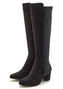 Stiefel Lascana "Stiefelette, Langer Stiefel", Damen, Gr. 38, schwarz, Obermaterial: 50% Lederimitat, 50% Textilmaterial. Decksohle: 100% Lederimitat. Futter: 100% Textilmaterial. Laufsohle: 100% Synthetik, unifarben, Basic,festlich, Schuhe Stiefel, mit Stretcheinsatz und Langschaft VEGAN