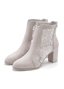 High-Heel-Stiefelette Lascana "Ankle Boot, Stiefel", Damen, Gr. 36, grau, Obermaterial: 100% Textilmaterial. Decksohle: 100% Lederimitat. Futter: 100% Textilmaterial. Laufsohle: 100% Synthetik, unifarben, Schuhe High-Heel-Stiefelette, mit eleganter Spitze und bequemen Blockabsatz