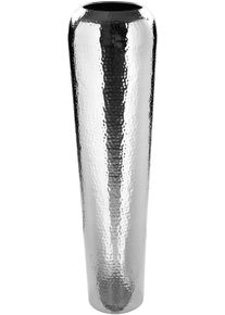 Dekovase Fink "TUTZI, mit geh&auml;mmerter Struktur", silber (silberfarben), H:90cm &Oslash;:24cm, Eisen, Vasen, Dekovase, Vase aus Metall, vernickelt, Bodenvase
