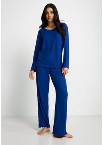 Pyjama LSCN BY LASCANA, Damen, Gr. 36/38, blau (navy), Rippware, Obermaterial: 92% Viskose (LENZING&trade;), 8% Elasthan, unifarben, tiefer Rundhals, eingesetzt, Homewear-Sets Pyjama, mit s&uuml;&szlig;en Kr&auml;usels&auml;umen