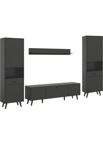 Wohnwand Home Affaire "RHOMBUS, hochwertige MDF-Front mit Karo-Optik", grau, B:331cm H:195cm T:40cm, FSC-zertifizierter Holzwerkstoff, Kastenm&ouml;bel-Sets, Wohnwand, 4-teilig, bestehend aus: 2 Vitrinen, TV-Lowboard & Wandboard