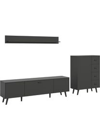 Wohnwand Home Affaire "RHOMBUS, hochwertige MDF-Front mit Karo-Optik", grau, B:269cm H:175cm T:40cm, FSC-zertifizierter Holzwerkstoff, Kastenm&ouml;bel-Sets, Wohnwand, 3-teilig, bestehend aus: TV-Lowboard, Kommode & Wandboard