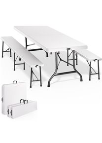 Casaria Bierzeltgarnitur 3-tlg Kunststoff Wei&szlig; 183cm