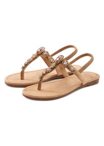 Zehentrenner Lascana "Sommerschuh, offener Schuh", Damen, Gr. 39, beige, Obermaterial: 100% Textilmaterial. Decksohle: 100% Textilmaterial. Futter: 100% Lederimitat. Laufsohle: 100% Synthetik, Glitzer, Schuhe Zehentrenner, Sandale, Pantolette mit Schmucksteinen VEGAN