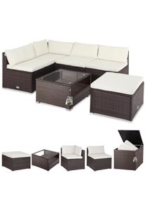 Casaria Polyrattan Ecklounge Braun/Creme mit Polyrattan Auflagenbox Braun