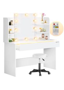 Casaria Make-up Tafel Lucia Wit 140x110x40cm LED + Rolkruk