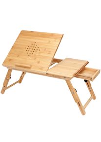 Casaria Laptoptisch Bambus 55x28x35cm Bel&uuml;ftungsl&ouml;cher & Schublade