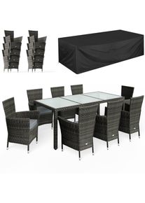 Casaria Polyrotan Tuinset 9-delig Grijs met Tuinmeubelhoes
