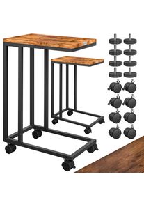 Casaria Bijzettafel Set van 2 Zwart 50x35x65/70cm met Wieltjes