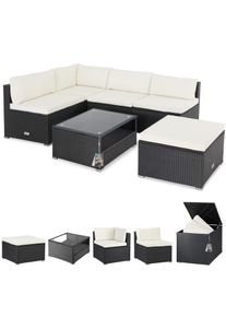 Casaria Polyrattan Ecklounge Schwarz/Creme mit Polyrattan Auflagenbox Schwarz