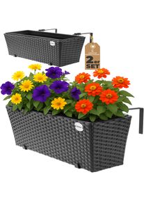 Casaria Polyrotan Balkonbak Set van 2 Zwart