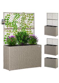 Casaria Polyrattan Blumenkasten mit Rankgitter Creme