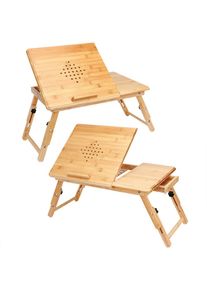 Casaria Laptoptisch Bambus 2er-Set 55x28x35cm Bel&uuml;ftungsl&ouml;cher & Schublade