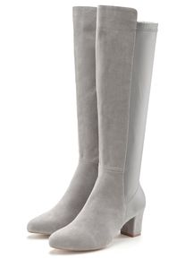 Stiefel Lascana "Stiefelette, Langer Stiefel", Damen, Gr. 42, grau, Obermaterial: 50% Lederimitat, 50% Textilmaterial. Decksohle: 100% Lederimitat. Futter: 100% Textilmaterial. Laufsohle: 100% Synthetik, unifarben, Basic,festlich, Schuhe Stiefel, mit Stretcheinsatz und Langschaft VEGAN