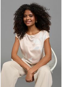 Shirtbluse Laura Scott, Damen, Gr. 40, sand, geo, Satin, Obermaterial: 100% Polyester. R&uuml;ckenteil: 95% Viskose, 5% Elasthan, gebl&uuml;mt, gemustert, figurumspielend h&uuml;ftlang, U-Boot-Ausschnitt, angeschnitten, Blusen Shirtbluse, mit Satin, U-Boot-Ausschnitt, Viskose und Elasthan R&uuml;ckenteil, Topseller