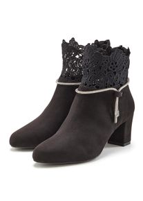 Stiefelette Lascana "Stiefel, Boots", Damen, Gr. 41, schwarz, Obermaterial: 100% Textilmaterial. Decksohle: 100% Lederimitat. Futter: 100% Lederimitat. Laufsohle: 100% Synthetik, Glitzer, unifarben, Basic,festlich, Schuhe Stiefelette, mit elegantem Spitzenbesatz, Topseller