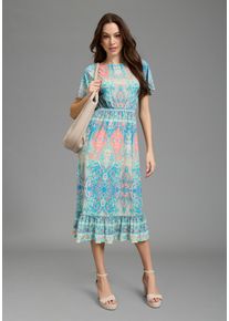 Sommerkleid Bruno Banani, Damen, Gr. 34, N-Gr, mint, paisley, Jersey, Obermaterial: 95% Polyester, 5% Elasthan, Paisley, ausgestellt wadenlang, Rundhals, Fl&uuml;gel&auml;rmel, Kleider Sommerkleid, casual Stil, f&uuml;r Sommer und Freizeit, aus Polyester und Elasthan