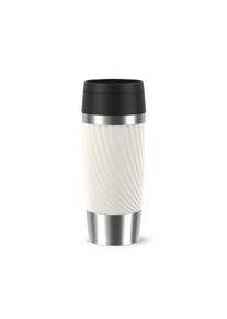 Thermobecher Emsa "Travel Mug Classic Twist", cremewei&szlig;, B:8cm H:20,4cm &Oslash;:8cm, Edelstahl, Kunststoff, Silikon, Trinkgef&auml;&szlig;e, Thermobecher, 0,36 Liter, Comfort-Schraubverschluss, Quick-Press, auslaufsicher