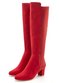 Stiefel Lascana "Stiefelette, Langer Stiefel", Damen, Gr. 35, Textil, rot, Obermaterial: 50% Lederimitat, 50% Textilmaterial. Decksohle: 100% Lederimitat. Futter: 100% Textilmaterial. Laufsohle: 100% Synthetik, unifarben, Basic,festlich, Schuhe Stiefel, mit Stretcheinsatz und Langschaft VEGAN