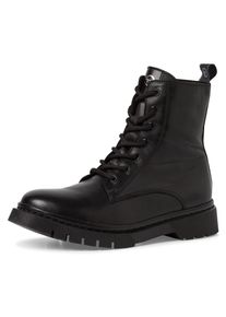 Schn&uuml;rstiefelette Tamaris, Damen, Gr. 42, schwarz, Leder, Lederimitat, leicht gl&auml;nzend, unifarben, Basic, Schuhe Schn&uuml;rstiefelette, Schn&uuml;rstiefelette, Chunky Boots mit logobedruckter Anziehlasche