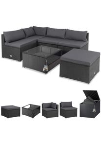 Casaria Polyrattan Ecklounge Schwarz/Anthrazit mit Polyrattan Auflagenbox Schwarz