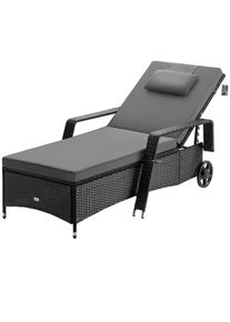 Casaria Tumbona jard&iacute;n negra antracita 193x90x43cm ruedas cojines