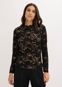 bonprix Femei Bluză cu m&acirc;neci lungi din dantelă, negru, 48/50
