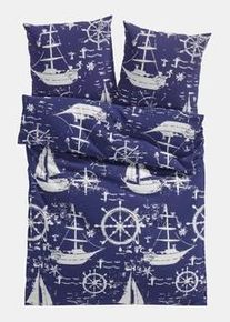 bonprix Lenjerie de pat din linou, albastru, 1x 80/80 cm, 1x 135/200 cm